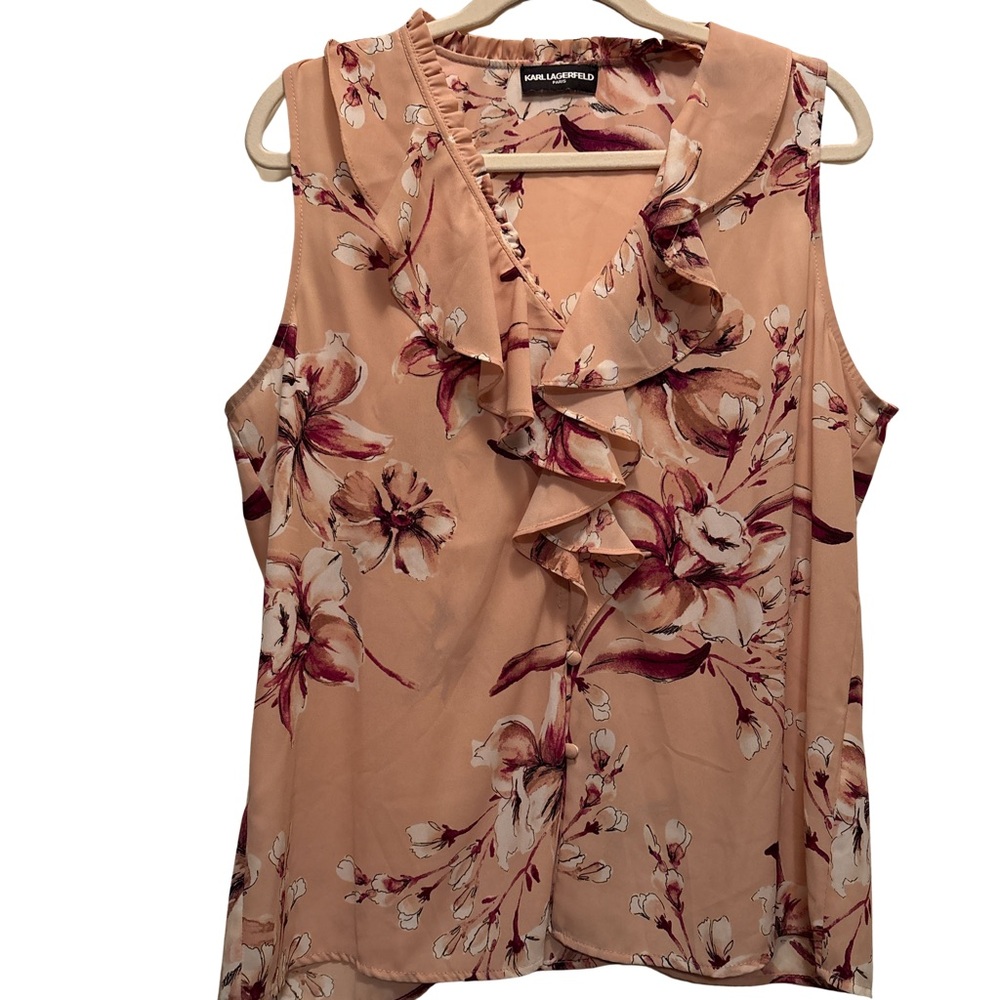 Karl Lagerfeld Peach Floral Ruffle Blouse